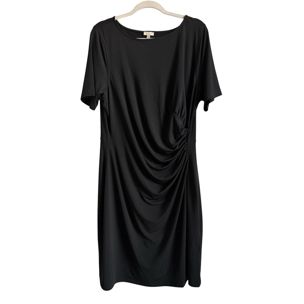 Talbots Women's XL Black Short Sleeve Sheath Ruched Dress Career LBD Cocktail